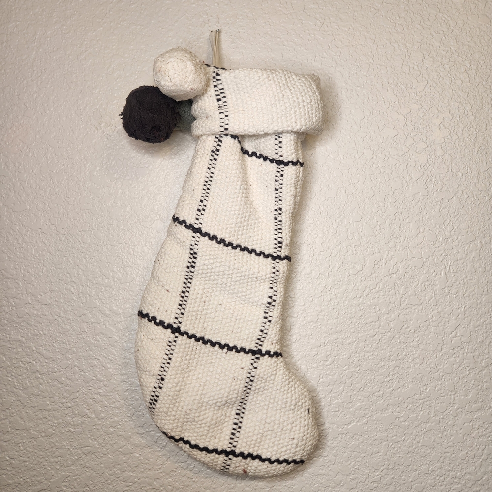 Hearth & Hand with Magnolia Holiday Stocking Collection Cream Windowpane